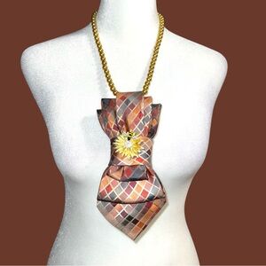 “Dainty Dapper”Elegant Gold and Multicolor necktie Necklace w/ cute bee brooch!